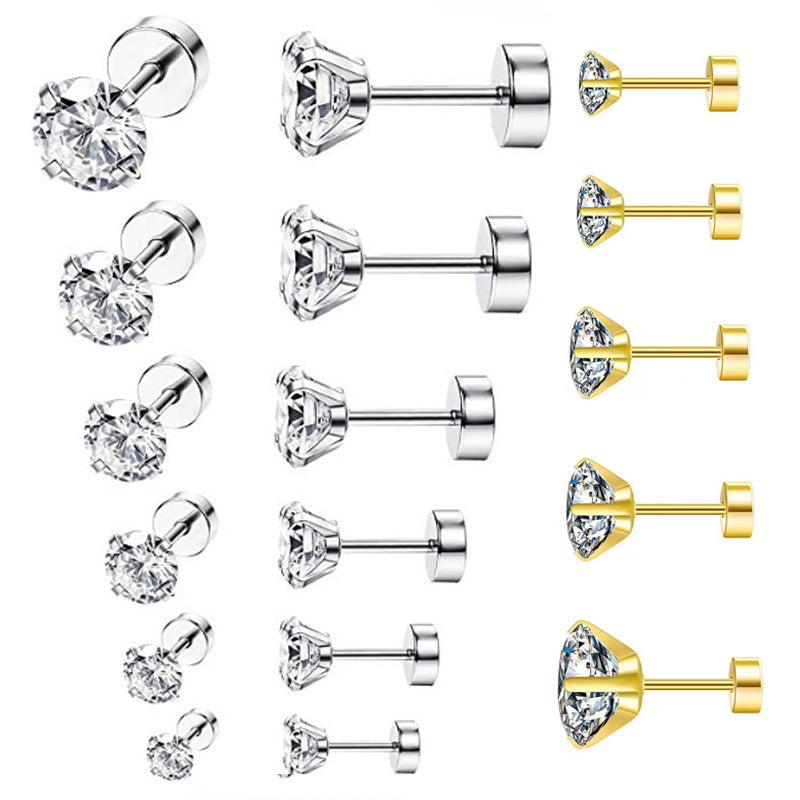 Stainless Steel 3A Zirconia Stud Earrings for Men/Women