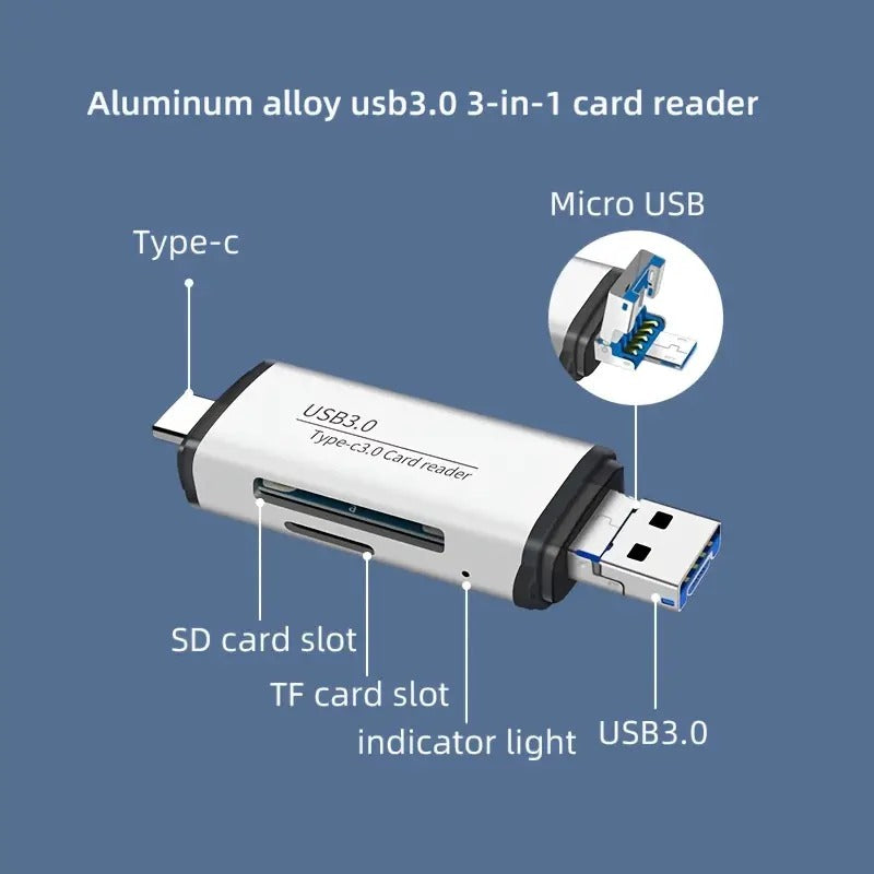 3-in-1 USB 3.0 Type-C OTG Card Reader for Phones