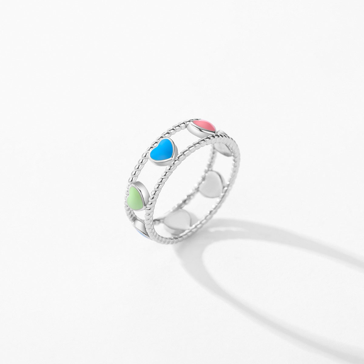 Japanese Korean Epoxy Hollow Heart Ring for Women
