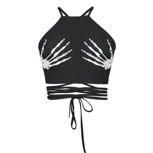 3D Ghost Hand Print Cropped Cami with Back Tie