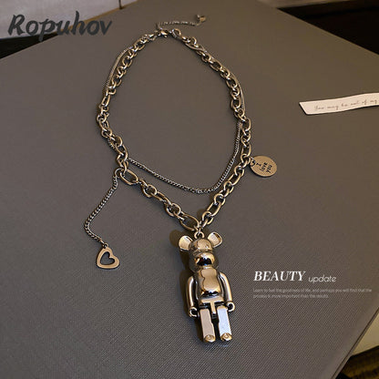 Unisex Double-Layer Cute Bear Alloy Party Necklace