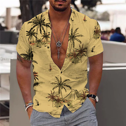 3D Digital Printed Short Sleeve Lapel Shirt for Men