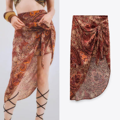 Women's Irregular Fashion Skirt with Knotted Print