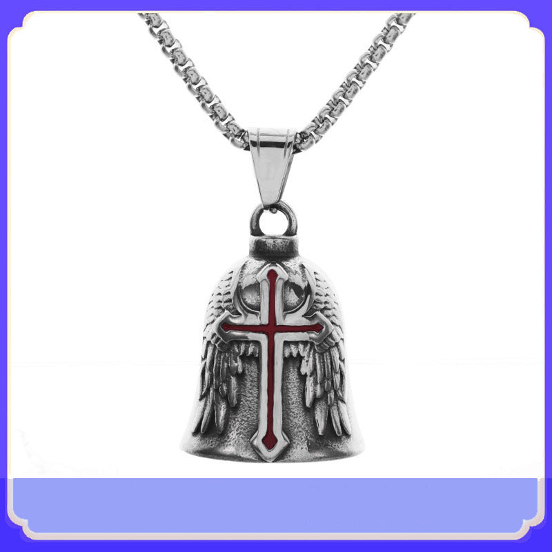 Punk Vintage Feather Wings Motorcycle Angel Bell Necklace