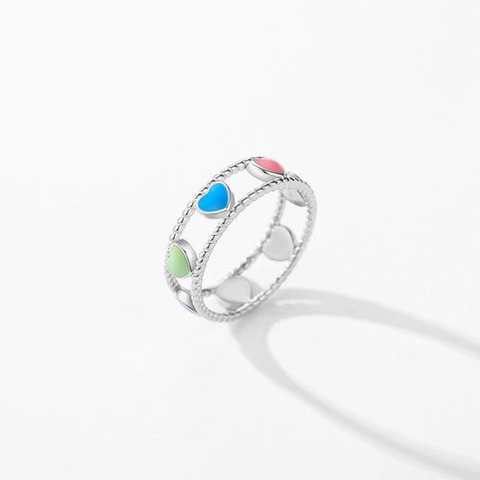 Japanese Korean Epoxy Hollow Heart Ring for Women