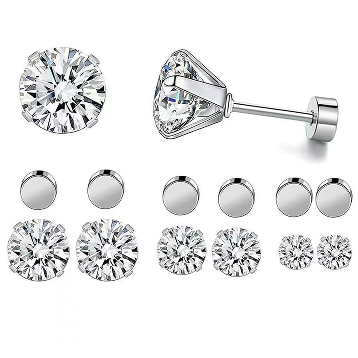 Stainless Steel 3A Zirconia Stud Earrings for Men/Women