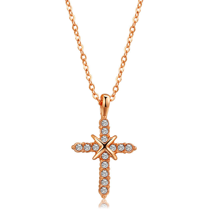 Fashion Cross Pendant Necklace with Zirconia Accents