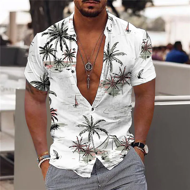 3D Digital Printed Short Sleeve Lapel Shirt for Men