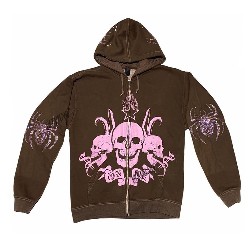 Oversized Brown Print Hooded Sweatshirt