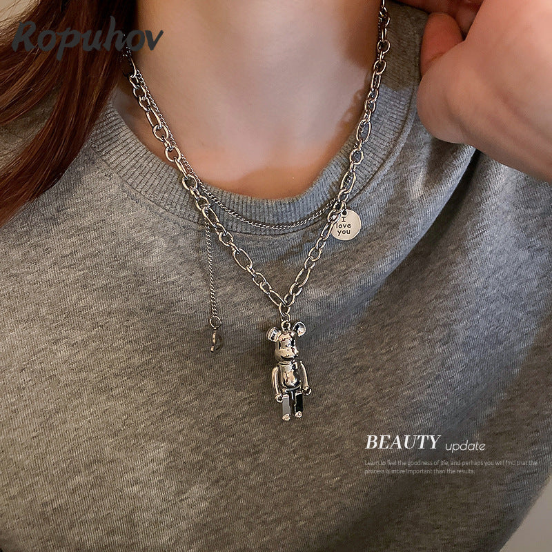 Unisex Double-Layer Cute Bear Alloy Party Necklace