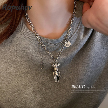 Unisex Double-Layer Cute Bear Alloy Party Necklace