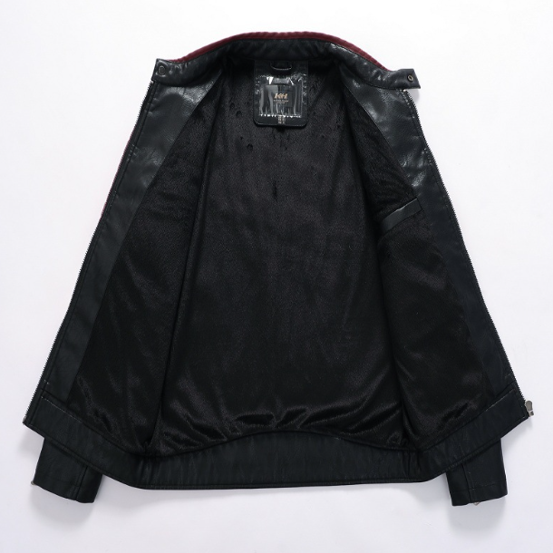 Men's PU Leather Punk Biker Jacket with Stand-up Collar