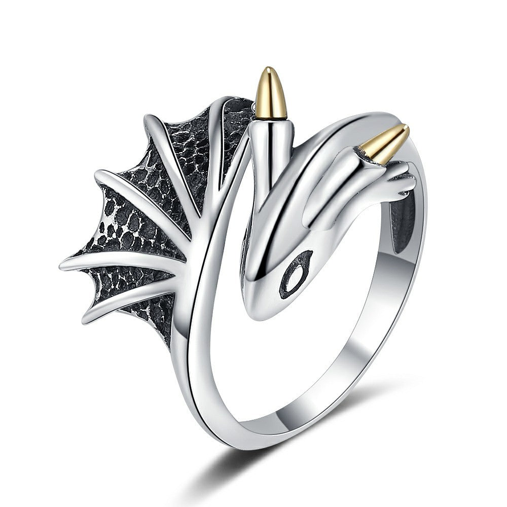S925 Sterling Silver Retro Flying Dragon Ring