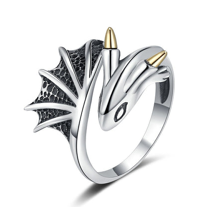 S925 Sterling Silver Retro Flying Dragon Ring