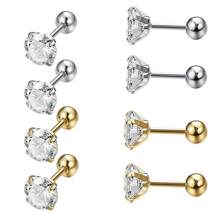 Stainless Steel 3A Zirconia Stud Earrings for Men/Women