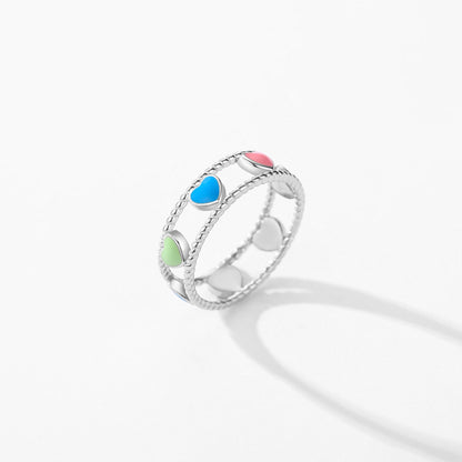 Japanese Korean Epoxy Hollow Heart Ring for Women