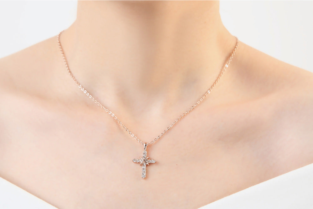 Fashion Cross Pendant Necklace with Zirconia Accents