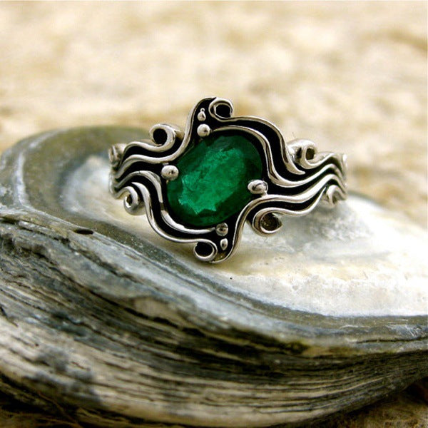 Green Gem Engagement Ring - Popular Cross-Border Jewelry