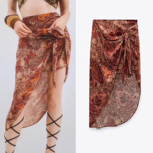 Women's Irregular Fashion Skirt with Knotted Print