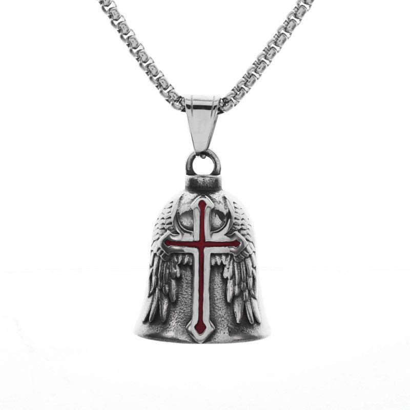 Punk Vintage Feather Wings Motorcycle Angel Bell Necklace