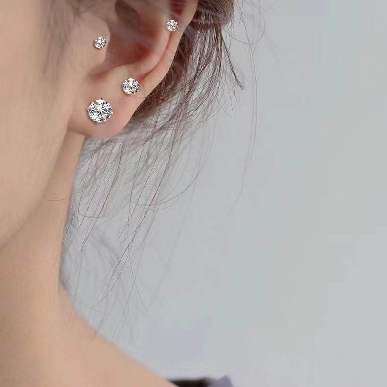 Stainless Steel 3A Zirconia Stud Earrings for Men/Women