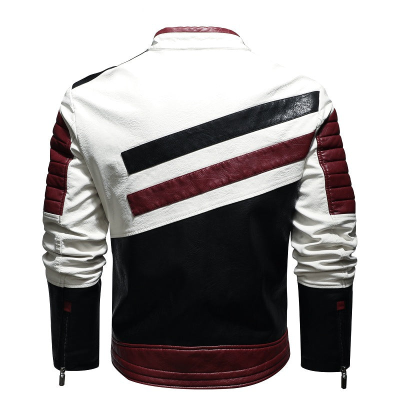 Men's PU Leather Punk Biker Jacket with Stand-up Collar