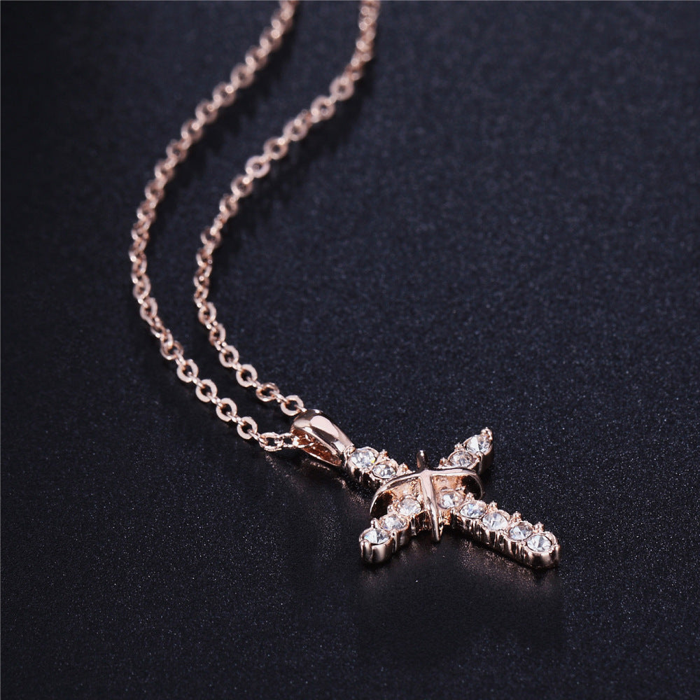 Fashion Cross Pendant Necklace with Zirconia Accents