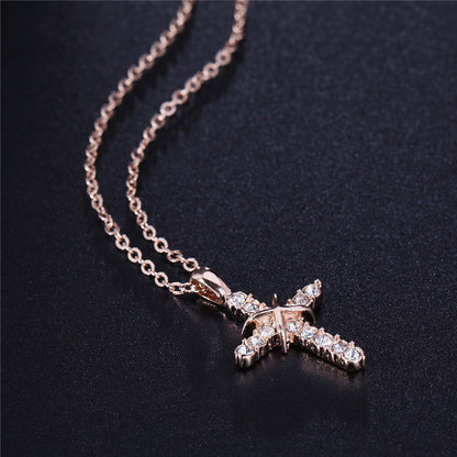Fashion Cross Pendant Necklace with Zirconia Accents