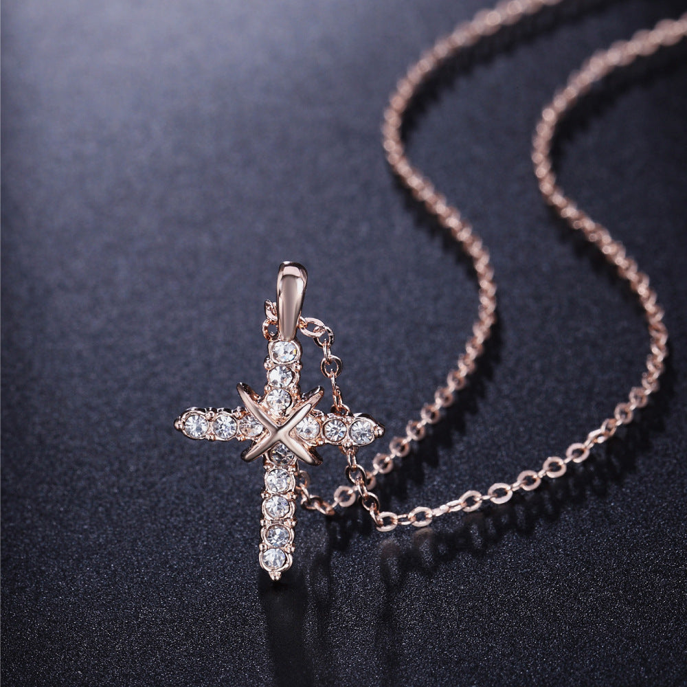 Fashion Cross Pendant Necklace with Zirconia Accents