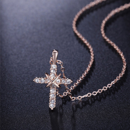 Fashion Cross Pendant Necklace with Zirconia Accents