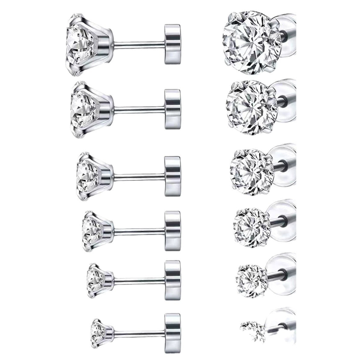Stainless Steel 3A Zirconia Stud Earrings for Men/Women