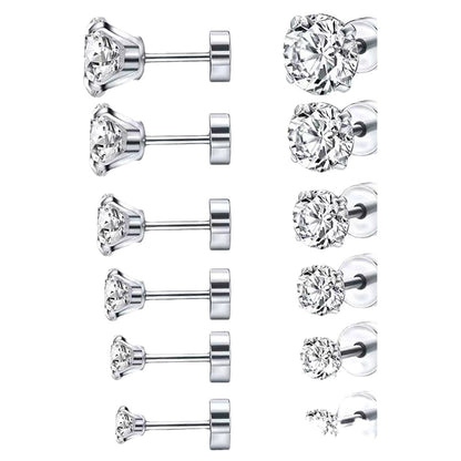 Stainless Steel 3A Zirconia Stud Earrings for Men/Women