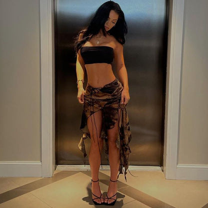 Women's Irregular Fashion Skirt with Knotted Print