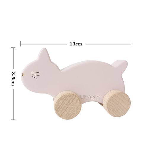 LIEWOOD Wooden Push Toy Animal Car with Rattle