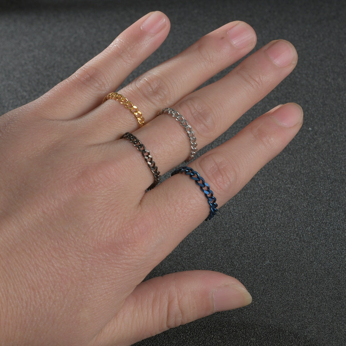 Gold Soft Chain Titanium Steel Ring for Women