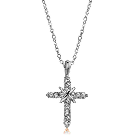 Fashion Cross Pendant Necklace with Zirconia Accents