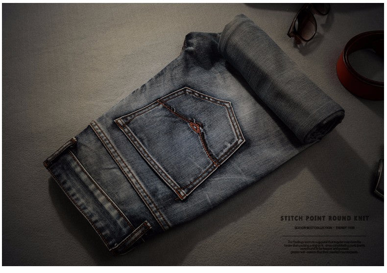 Classic Vintage Wash Long Denim Jeans in Grey