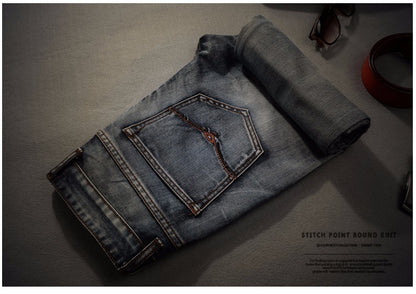 Classic Vintage Wash Long Denim Jeans in Grey