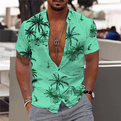 3D Digital Printed Short Sleeve Lapel Shirt for Men