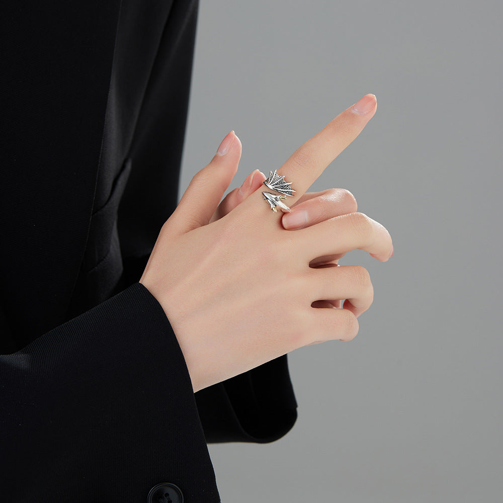S925 Sterling Silver Retro Flying Dragon Ring