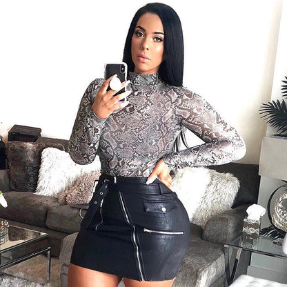 Snake Print Sheer Mesh Bodysuit