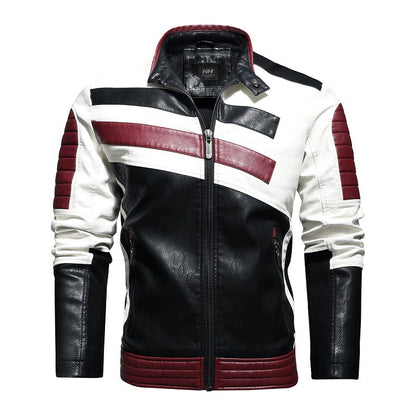 Men's PU Leather Punk Biker Jacket with Stand-up Collar