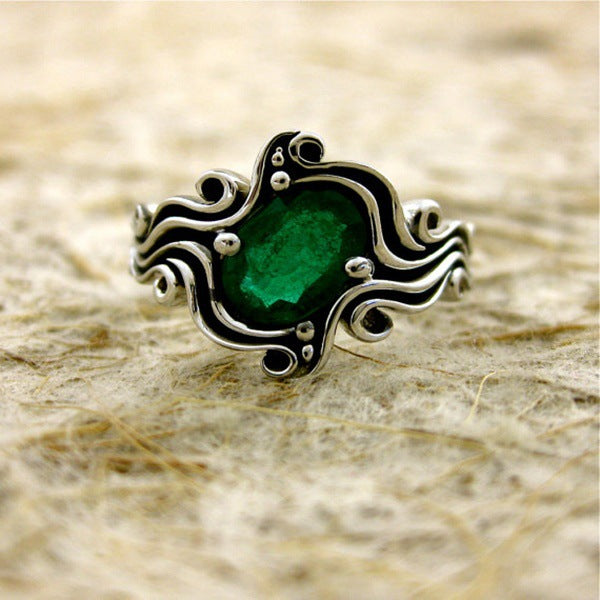 Green Gem Engagement Ring - Popular Cross-Border Jewelry