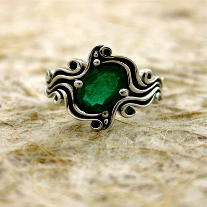 Green Gem Engagement Ring - Popular Cross-Border Jewelry