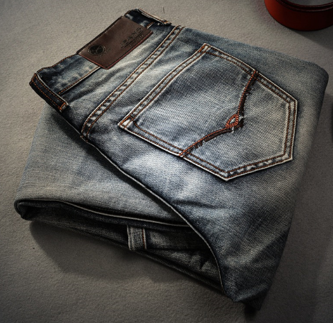 Classic Vintage Wash Long Denim Jeans in Grey