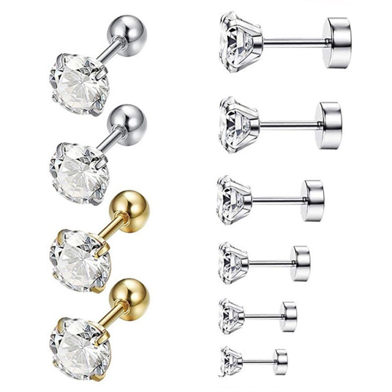 Stainless Steel 3A Zirconia Stud Earrings for Men/Women