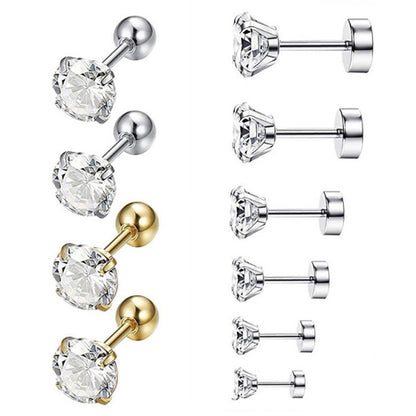 Stainless Steel 3A Zirconia Stud Earrings for Men/Women