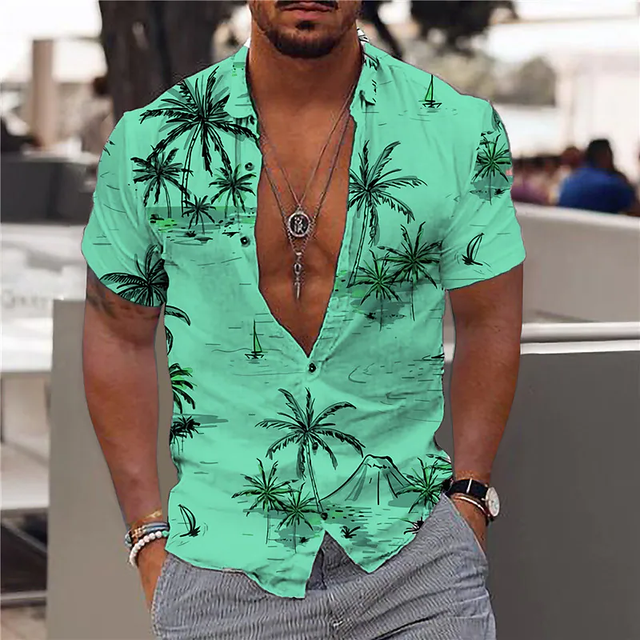 3D Digital Printed Short Sleeve Lapel Shirt for Men