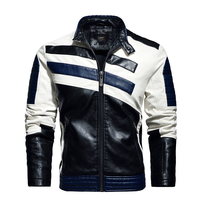 Men's PU Leather Punk Biker Jacket with Stand-up Collar