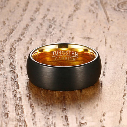 8MM Brushed Tungsten Ring for Men - Black and Gold